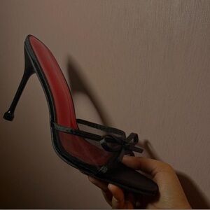 Black Mesh Bow Slide Stiletto with Red Insole